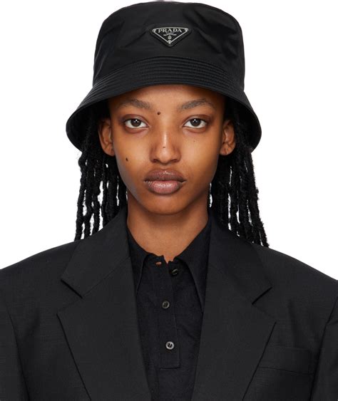 prada black logo bucket hat|prada re nylon bucket hat.